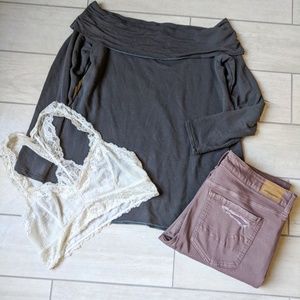 Off shoulder long sleeve shirt